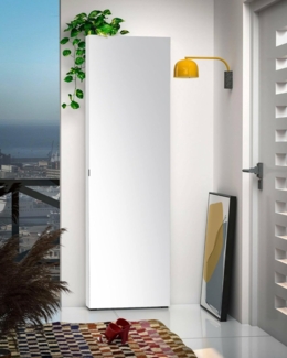 Dmora - Schuhschrank Makhado, Schuhregal, Mehrzweck-Eingangsgarderobe, Möbel für Schuhe, Made in Italy, 60x19h200 cm, Glänzendes Weiß