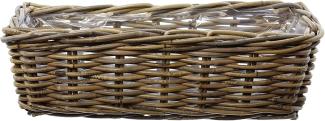 Rattan Pflanzkasten "Koboo Grey" 46 cm lang, grau, Balkonkasten, Blumenkasten für Draußen, Pflanzgefäß