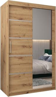 KRYSPOL Schwebetürenschrank Verona 2-120 cm mit Spiegel Kleiderschrank mit Kleiderstange und Einlegeboden Schlafzimmer-Wohnzimmerschrank Schiebetüren Modern Design (Artisan Eiche)