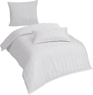 Traumschlaf Mako-Satin Bettwäsche Uni Streifen 4 cm|155x200 cm + 80x80 cm| weiss