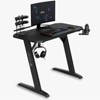 SENSE7 Schreibtisch Nomad Classic, Gaming Tisch 120x60, PC Tisch mit Kopfhörerhaken, Getränkehalter, Controller Halter, Gaming Computertisch mit Kohlefaseroberfläche, Ergonomischer Gaming Desk