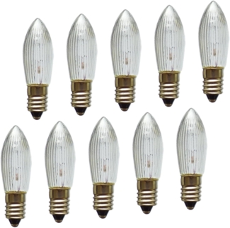 Erzgebirgslicht - AUSWAHL - 10x Topkerze Spitzkerze 14V 3W E10 für 16-17 Brennstellen Ersatzbirne Glühbirne Riffelkerze Glühlämpchen für Lichterketten und Schwibbogen (keine LED!)