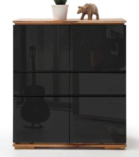 Highboard Chiaro schwarz Hochglanz Lack und Eiche / Asteiche massiv 102 x 115 cm