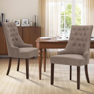 COLAMY Esszimmerstühle 2er Set, Moderne Küchenstuhl Gepolsterte Esszimmerstühle im Wingback, Polsterstuhl Wohnzimmerstuhl mit Knopfsteppung für Esszimmer, Küche, Restaurant mit Holzbeinen, Taupe