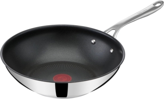 Tefal Jamie Oliver by Cook's Direct On Wokpfanne, 28 cm, Antihaftversiegelung, Thermo-Signal, genieteter Griff, induktionsgeeignet, Edelstahl, E3041934
