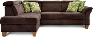 Cavadore Ecksofa Ammerland mit Ottomane links / Federkern-Sofa im Landhausstil mit verstellbaren Kopfstützen / 245 x 84 x 194 / Lederoptik braun