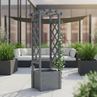 Rosenbogen mit Pflanzkasten - Rankgitter Gartenbogen Holz grau