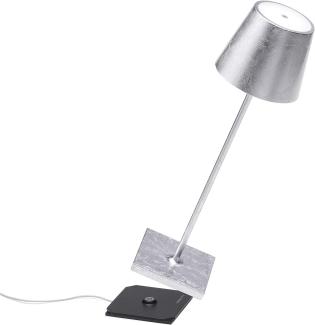 Zafferano Poldina Pro - Dimmbare LED-Tischlampe aus Aluminium, Schutzart IP54, Verwendung im Innen-/Außenbereich, Kontaktladestation, H38cm, EU-Stecker (Blattsilber)