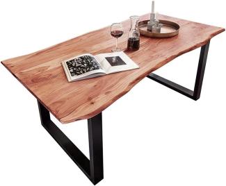 Junado Baumkantentisch Quarto 160x85 cm aus Akazie-Holz naturfarben, Esszimmertisch mit schwarz lackierten Beinen, Baumtisch