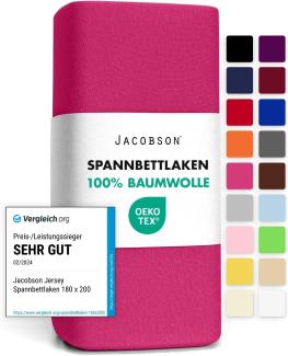 Jacobson Jersey Spannbettlaken Spannbetttuch Baumwolle Bettlaken (140x200-160x200 cm, Pink)