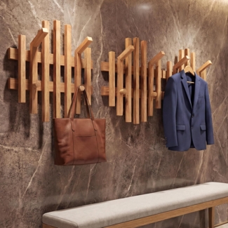 MCA 3er-Set Garderobenpaneel HWC-P57, Wandgarderobe Garderobenleiste Holzgarderobe, Massiv-Holz Eiche