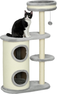 PawHut Kratzbaum 100 cm Kletterbaum mit Kratztonne, Bett, Kissen und Spielball, für Katzen bis 5 kg, Plüsch, Grau