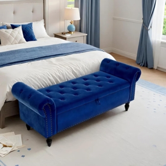 Sitzbank mit Stauraum, Umdrehen Mit Booster-Gasstange, Bettende mit Deckel, Fußstütze mit stabilen Holzbeinen, Bis 168kg, Sofabank fur Flur, Esszimmer, Schlafzimmer, Wohnzimmer, 133 x 53 x 46 cm