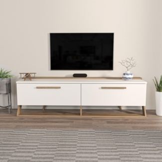 Hanah Home Stylish TV Stand, White & Walnut, 163.8 x 46.8 x 36.6 cm | 100% Melamine Coated Particle Board, 18 mm Thick | Modern Design for Living Room