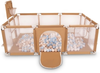 Selonis Laufstall Baby Großer Spielplatz Mit 200 Bälle Laufgitter Für Kinder, Beige:Pastellbeige/Pastellblau/Weiß