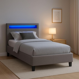 CARO-Möbel Polsterbett Himalaya mit LED Beleuchtung Einzelbett Jugendbett 90x200 cm mit Lattenrahmen, in grau Stoffbezug