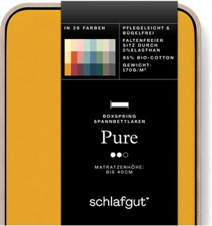 Schlafgut 'PURE BOXSPRING' Spannbettlaken, Jersey-Elasthan, Gummizug: rundum, (1 Stück), Bio-Baumwolle, für Matratzen bis 40 cm Höhe, Yellow Deep, XL 180x200 cm - 200x220 cm