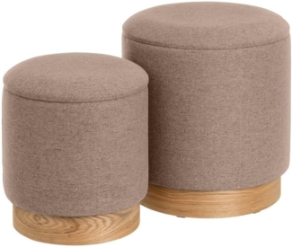 Set mit 2 Hockern aus Stoff und MDF in Beige