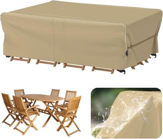 Velway Gartenmöbel Abdeckung Wasserdicht 200 x 160 x 74 cm - Winddicht Schutzhülle mit Reflektierender Streifen 600D Oxford Möbelsets Abdeckung Staubfest Abdeckhauben für Gartentisch Sitzgruppe Khaki