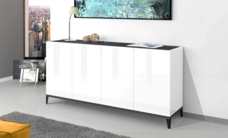 Dmora - Kommode Liam, 4-türiges Küchen-Sideboard, Wohnzimmer-Buffet, 100 % Made in Italy, 160 x 40 x 82 cm, glänzendes Weiß und Schiefer,