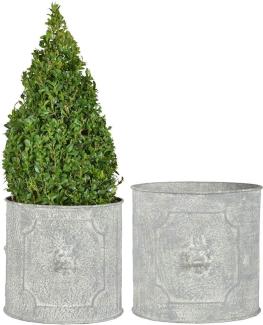 Esschert Design AM Löwe Blumentopf 2er Set, rund, 21,5 x 20-25,5 x 24 cm, aus Aged Metall, antikes Design, grau