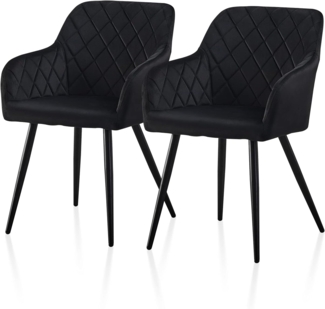 TUKAILAI Esszimmerstühle 2er Set aus Samt, Küchenstuhl Polsterstuhl Wohnzimmerstuhl Sessel mit Armlehnen Rückenlehne Metallbeinen, für Küche Esszimmer Wohnzimmer Lounge,Schwarz