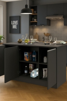 Dmora - Kücheninsel Patrizio, Mehrzweckschrank, Küchenzeile Schrank, Zusätzlicher Tisch, 100% Made in Italy, 155 x 90 x 90 cm, Anthrazit und Schiefer