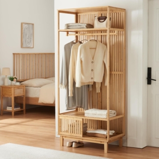 Garderobenständer Ypäjä 187x80x47 cm Bambus [en. casa]