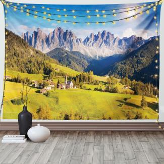 ABAKUHAUS Natur Wandteppich und Tagesdecke, Landschaft am Morgen aus Weiches Mikrofaser Stoff Waschbar ohne Verblassen Digitaldruck, 230 x 140 cm, Grün Grau