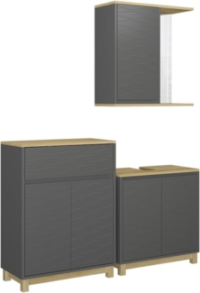 Badmöbel-Set Livia Anthrazit/Eiche 3 Teile, mit Badregal Vicco