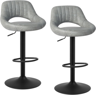EUGAD 0669BY-2 2X Barhocker Designer Hocker Tresenhocker Bistrohocker 360° drehbar stufenlos höhenverstellbar mit Rückenlehne aus Kunstleder und Stahl Grau