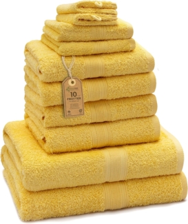 GREEN MARK Textilien 10 TLG. FROTTIER Handtuch-Set mit verschiedenen Größen 4X Handtücher, 2X Duschtücher, 2X Gästetücher, 2X Waschhandschuhe | Farbe: Gelb | Premium Qualität