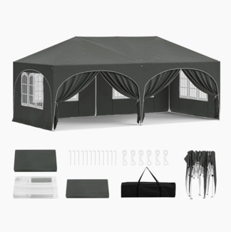 WOLTU Pavillon, Faltpavillon 3x6 m, mit 6 Seitenwänden, Partyzelt wasserabweisend UV-Schutz 50+, höhenverstellbarer Gartenpavillon, mit Tragetasche, für Outdoor Garten Camping Grau
