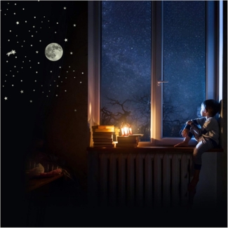 Leuchtfolie Sternenhimmel Mond Sterne starke Leuchtkraft im Dunkeln Wandsticker Aufkleber selbstklebend fluoreszierend nachtleuchtend R082 (Mond)
