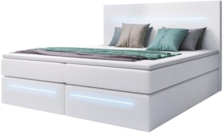 Boxspringbett Sejour mit LED u. Stauraum 200x200 Weiß H2 (bis 70kg)