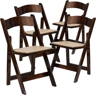 Flash Furniture Klappstuhl HERCULES aus Holz – Leichter Stuhl zum Klappen für Gäste oder Veranstaltungen – Pflegeleichter Holzstuhl mit abnehmbarem Sitzpolster – 4er-Set – Braun
