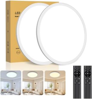 2 Stücke Deckenlampe LED Ultradünne Deckenleuchte mit Fernbedienung Dimmbar (3000K-6500K), 24W 2800LM, IP44 | Ø30cm (2,4cm) | Küchenlampe, Deckenleuchten Für Wohnzimmer, Schlafzimmer, Badezimmer Weiß