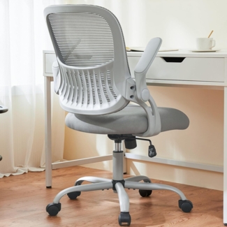 NEWBULIG Bürostuhl Schreibtischstuhl Ergonomisch mit Hochklappbaren Armlehnen, Höhenverstellbarer Chefsessel Drehstuhl, Netzstuhl mit Wippfunktion bis 120° für das Heimbüro, Office, Studie, Grau