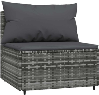 vidaXL Garten-Mittelsofa mit Kissen Grau Poly Rattan 319769