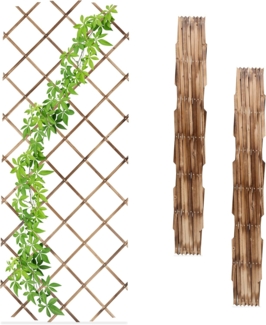 Relaxdays Rankgitter ausziehbar, 3er Set, Rankhilfe Kletterpflanzen, 180x90 cm, Garten, Balkon, Terrasse, Holz, geflammt