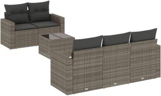 vidaXL 6-tlg. Garten-Sofagarnitur mit Kissen Grau Poly Rattan 3251037