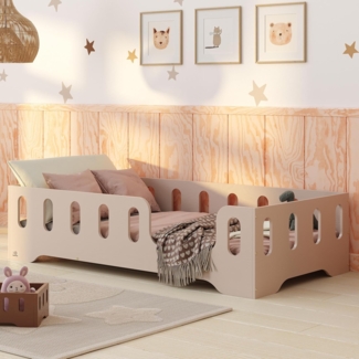smartwood Bodenbett 80x160 Kaschmir - Montessori Kinderbett aus Holz mit FSC-Zertifikat TILA 2P mit Rausfallschutz & Lattenrost bis 230kg belastbar - Einfache Montage