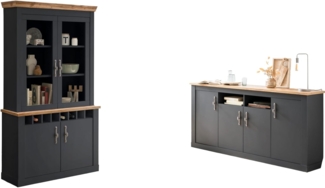 Wohnzimmer Esszimmer Set Ribera in grau und Eiche Wotan Landhaus