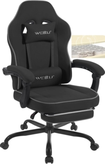 WOLTU Gaming Stuhl mit Taschenfederkissen, Gaming Sessel 150 kg Belastbarkeit, ergonomischer Drehstuhl, Gamer Stuhl mit Kopfkissen, Lendenkissen, Fußstütze, Tech-Stoff, Schwarz, GS10sz