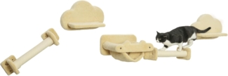 PawHut Katzen-Kletterwand für Wandmontage, Katzenstufen, Kratzbaum, Beige, 5-teiliges Katzentreppe mit 2 Kratzstämmen