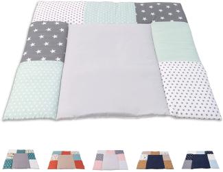 ULLENBOOM ® Wickelauflage 85x75 cm Mint Grau (Made in EU) - Wickelunterlage Waschbar und für Unterwegs geeignet, Bezug: 100% OEKO TEX Baumwolle, Wickeltischauflage 75x85