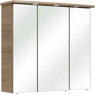 Pelipal Badezimmer-Spiegelschrank Quickset 313 in Sanremo Eiche Terra quer Nachbildung mit LED-Beleuchtung, 120 cm breit | Badschrank mit Spiegel, 3 Türen und 6 Einlegeböden