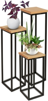 3er Set Blumenständer - Eiche natur / Schwarz - 50cm | 70cm | 90cm