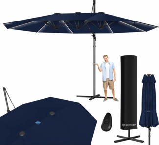 KESSER® Sonnenschirm Doppelsonnenschirm 4,6m x 2,7m | Ampelschirm Abdeckung & Windsicherung mit Kurbel & Ständer | Kurbelschirm Aluminium wasserabweisend | Neigbar Kippbar 360° Drehbar Navyblau, Mit LED