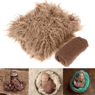 Haokaini Neugeborene Fotografie Requisiten Flauschige Decke & Ripple Wrap Set Baby Foto Requisiten Kunstpelz Hintergründe Matte Teppich Strick Wrap Decke Dusche Geschenk für Jungen Mädchen